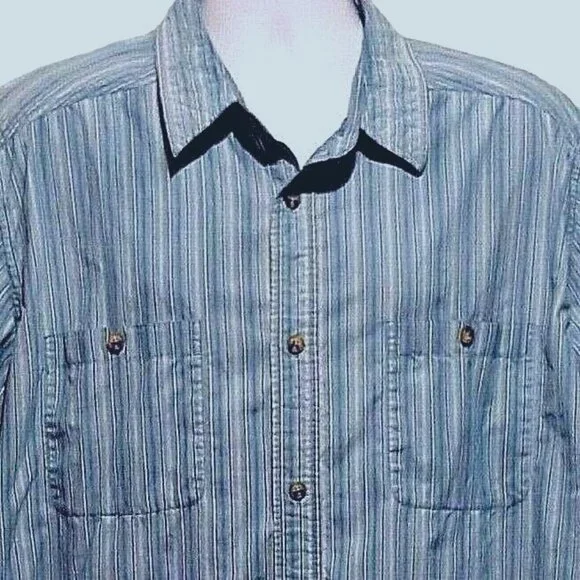 KINGSIZE Brand Mens 2XL Short Sleeve Shirt Button Front Blue Stripe - Picture 1 of 6